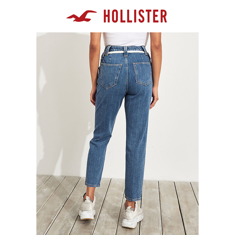 Hollister2019年夏季新品加高高腰妈咪牛仔裤 女 264608-1