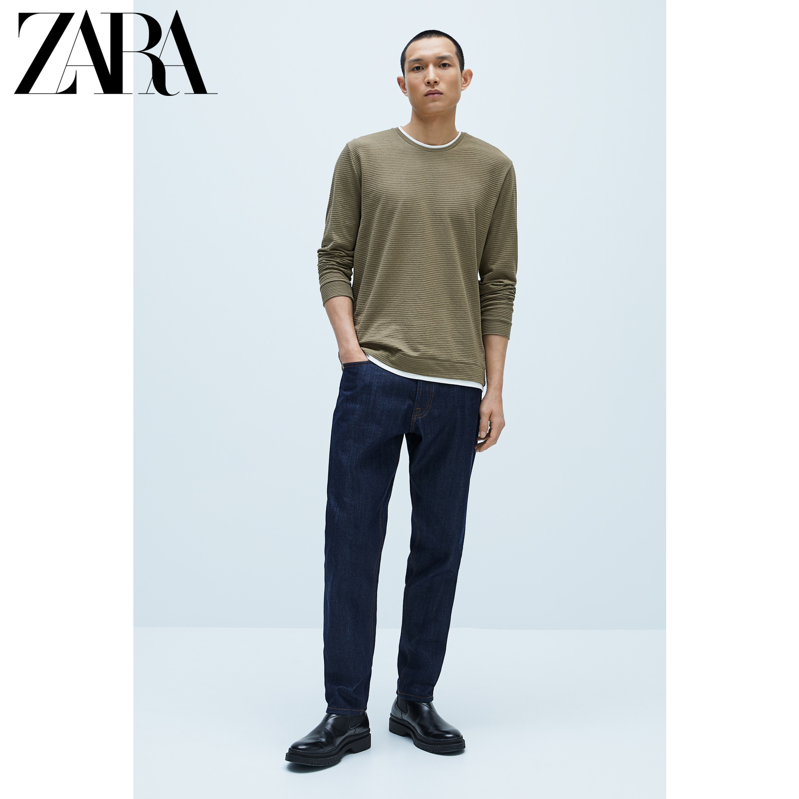 ZARA 男装 拼接纹理 T 恤 00977403505