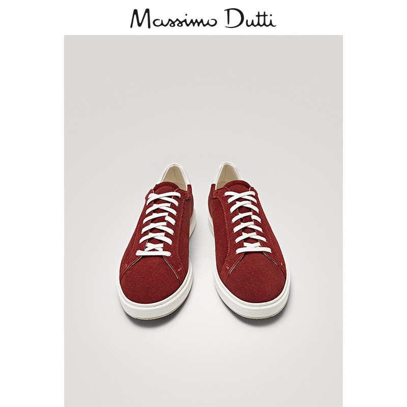 秋冬大促 Massimo Dutti 男鞋 2019新款紫红色绒面皮运动鞋男士休闲鞋 16126022022