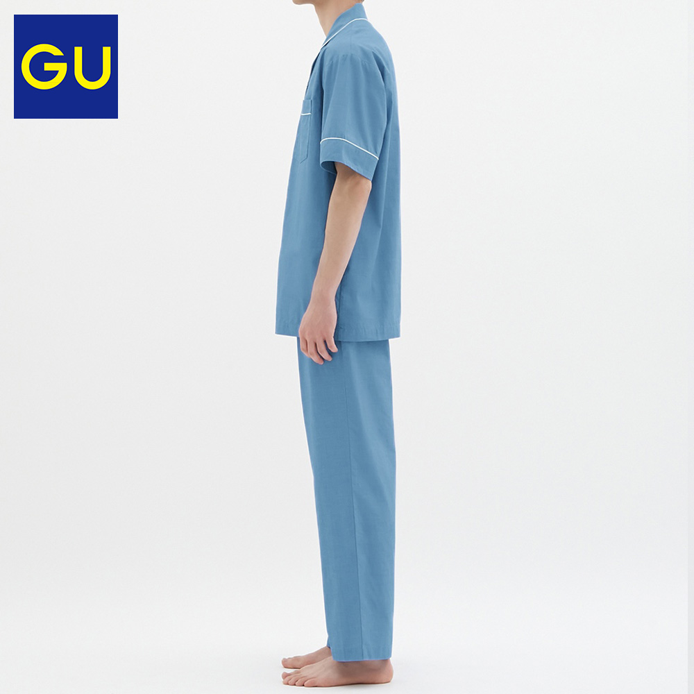 GU极优男装睡衣(短袖)明线小翻领简约薄款复古家居服夏套装313163,降价幅度50.3%
