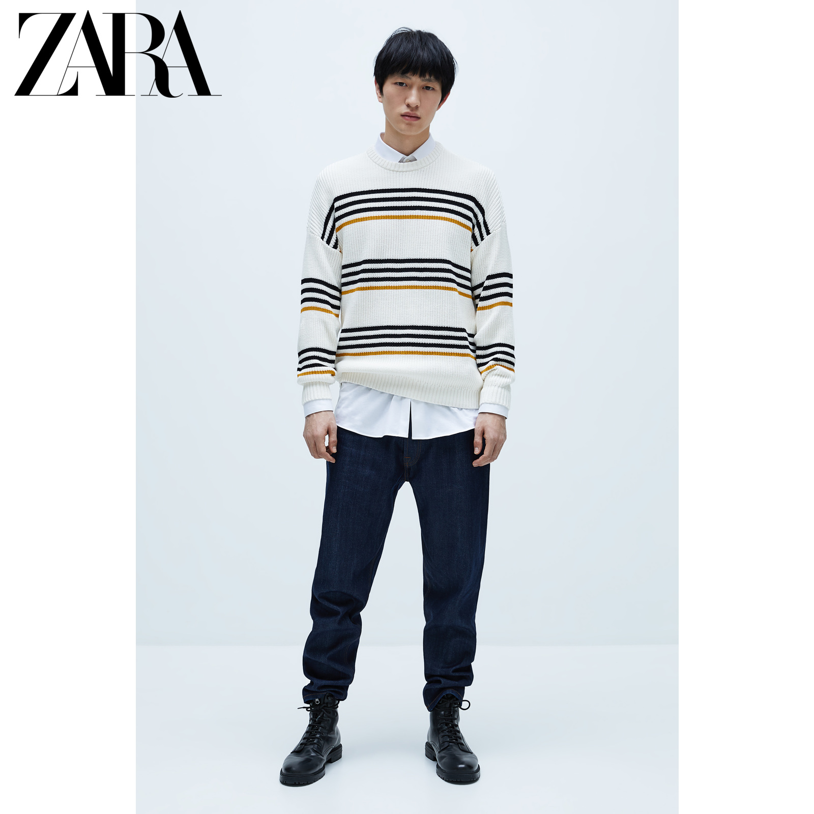 ZARA 男装 条纹纹理落肩宽松针织衫毛衣 06674400251,降价幅度73.6%