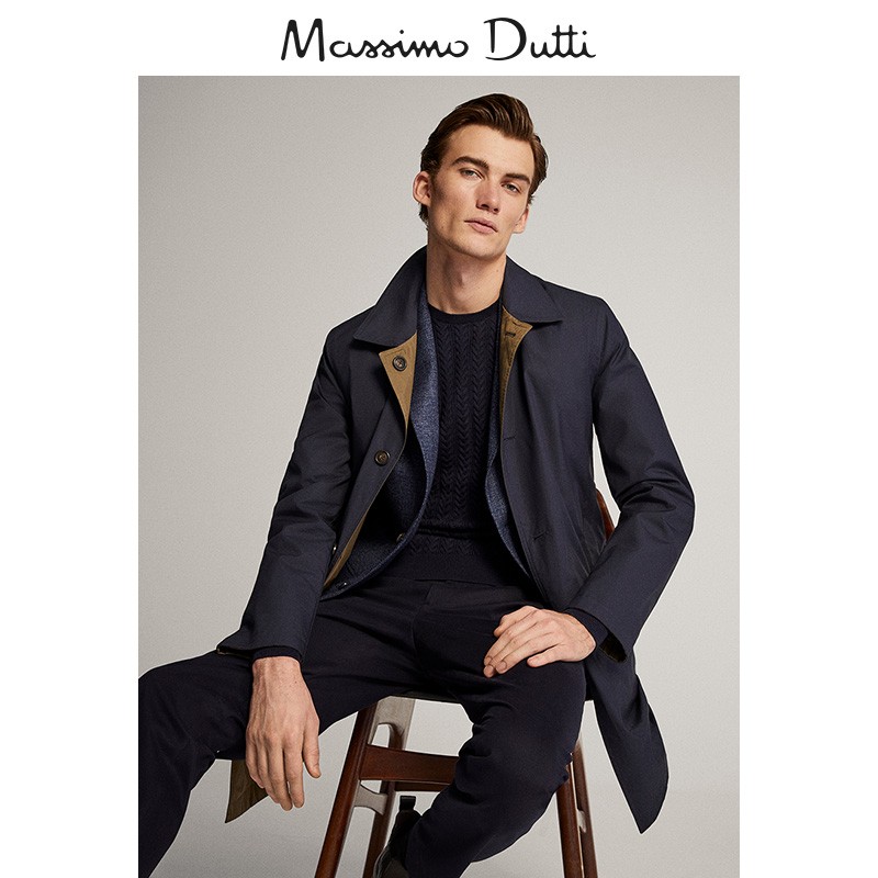 季中折扣 Massimo Dutti 男装 海军蓝/卡其绿双面穿高级轻质风衣外套 03419229401