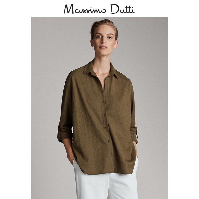 秋冬大促 Massimo Dutti女装 女士卷袖绊带设计宽松衬衫通勤休闲长袖衬衣 06865671505,降价幅度74.3%