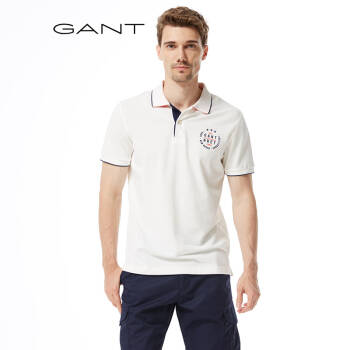 GANT/甘特 2018男装夏新款珠地网眼休闲POLO短袖T恤 2022027 白色-113 M,降价幅度20.1%