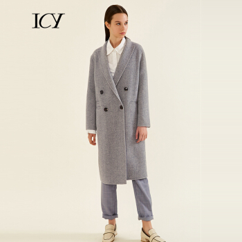 icy春夏季2019新款女装上衣茧型珀色加厚排扣中长款外套大衣风衣女 浅咖色 S,降价幅度65.1%