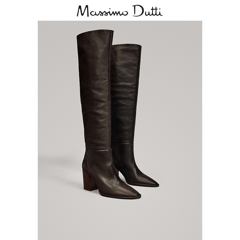 季中折扣  Massimo Dutti 女鞋 木质鞋跟时尚过膝长筒靴时装靴 16112021700