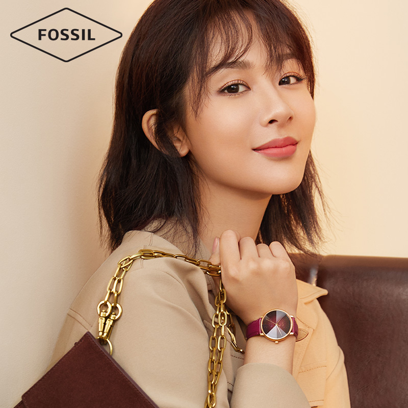 fossil新品明星杨紫同款时尚简约皮表带石英手表女表