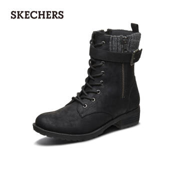 Skechers斯凯奇女鞋金属针扣马丁靴 时尚靴子中筒高帮时装靴44662 黑色/BLK 38