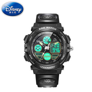 迪士尼（Disney）儿童电子表男学生防水夜光双显运动多功能手表男孩闹钟腕表 315黑色