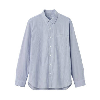 无印良品 MUJI 男式 新疆棉 水洗平纹 条纹衬衫 纯棉衬衫 休闲衬衫 烟熏蓝色 L *2件