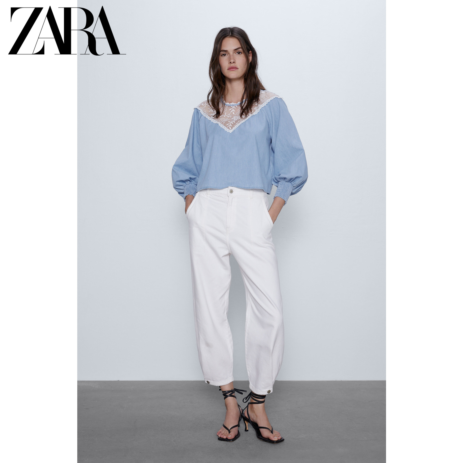 ZARA女装 刺绣透明硬纱衬衫 07484067406,降价幅度69.5%