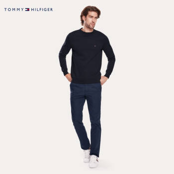 TOMMY HILFIGER男装2019秋季新品简约圆领套头卫衣-MW0MW10508 黑色083 L,降价幅度20%