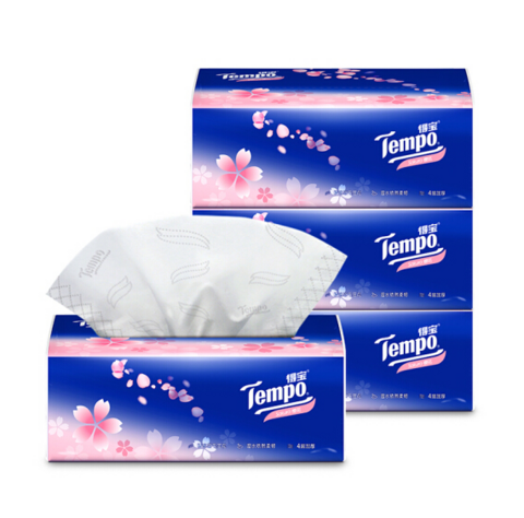 得宝(Tempo) 抽纸  4层加厚纸巾*90抽*4包面巾纸 樱花香味 *3件,降价幅度1.2%