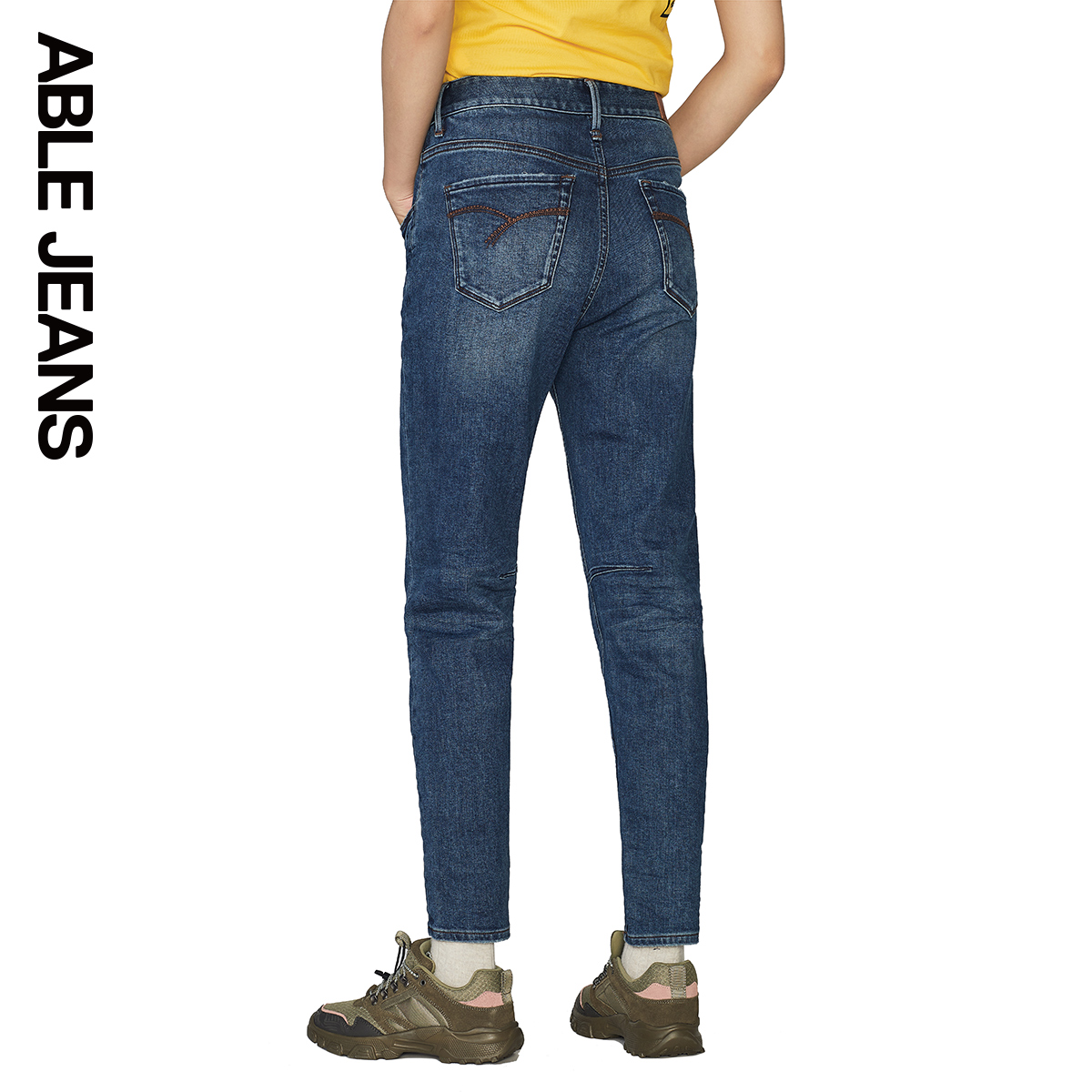 ABLE JEANS女士牛仔长裤2019秋季新品水洗潮流立体锥形裤