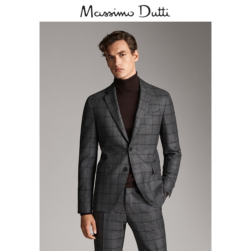 秋冬大促 Massimo Dutti 男装 双色格纹羊毛修身西装外套 02086179802