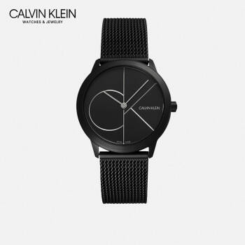 CK卡文克莱（Calvin Klein）Minimal 简约系列 黑盘黑带男女同款石英腕表 K3M5245X