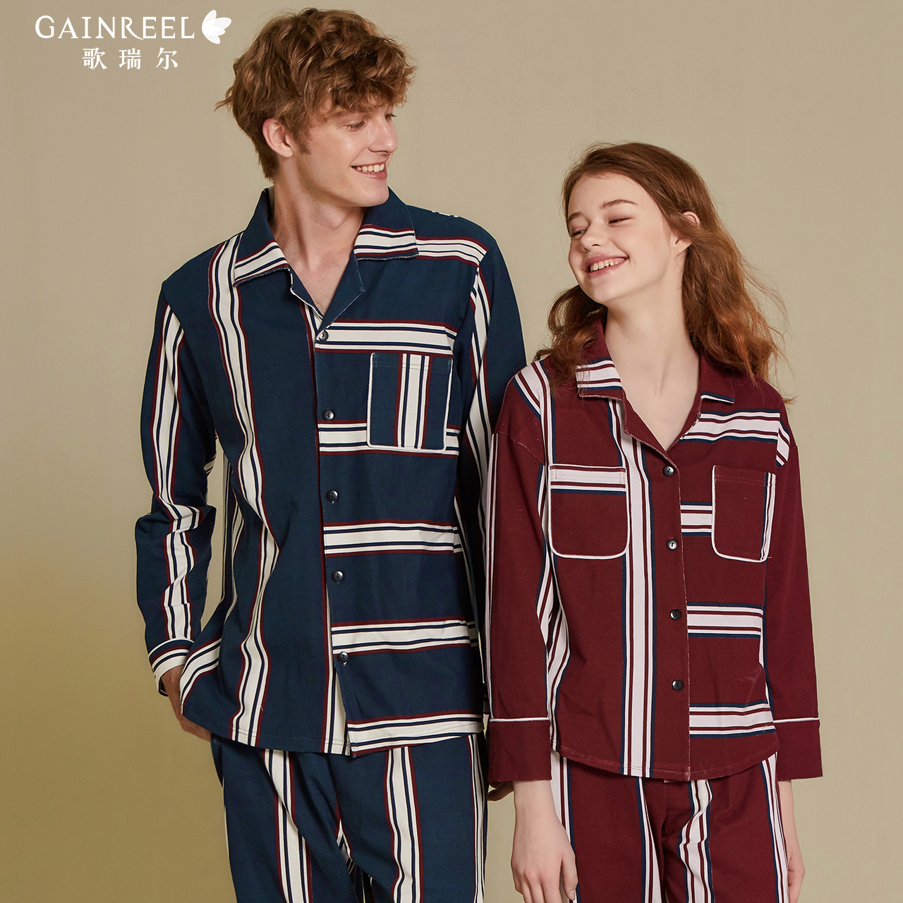 歌瑞尔条纹舒适纯棉男女睡衣预售,降价幅度10%