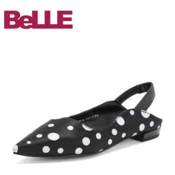 Belle/百丽女鞋单鞋2019新款绵羊皮革凉鞋BSWA6AH9 黑白/黑 37,降价幅度53.7%