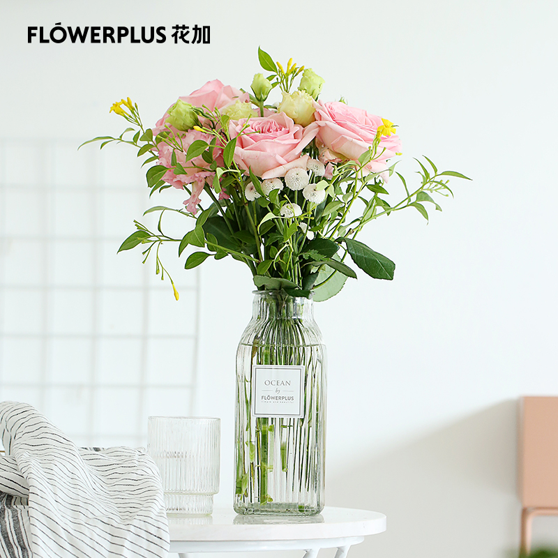 FlowerPlus花加混搭单次鲜花花束家居插花含花瓶办公室装点包邮