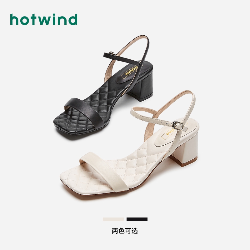 热风女鞋2020年夏季女仙女风粗跟时尚一字带优雅凉鞋H56W0663