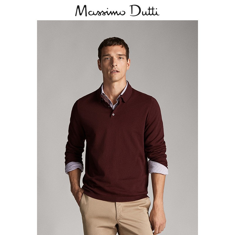 秋冬大促 Massimo Dutti 男装 POLO衫款丝质/棉质男式针织衫长袖上衣 00933308555