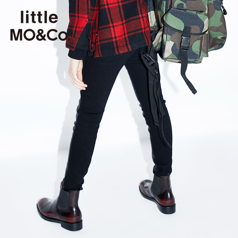 little moco冬季新品女童牛仔裤2019新款潮双色修身裤子儿童长裤