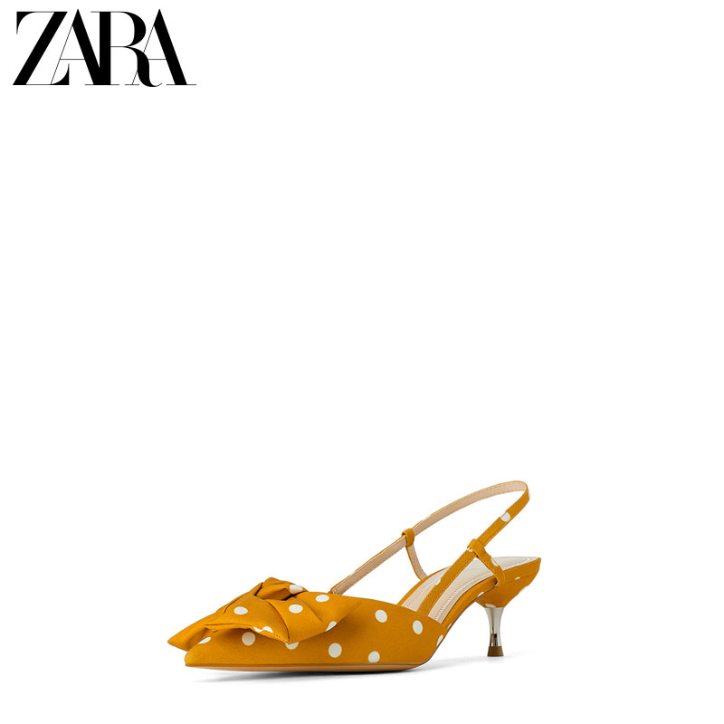 ZARA 新款 女鞋 2019夏季黄色波点蝴蝶结饰高跟鞋 12238001023