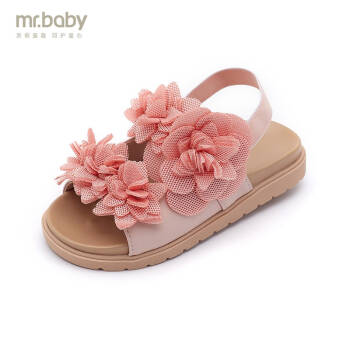 mr.baby 女童凉鞋 2020夏季新品 甜美花边凉鞋 粉红色 21