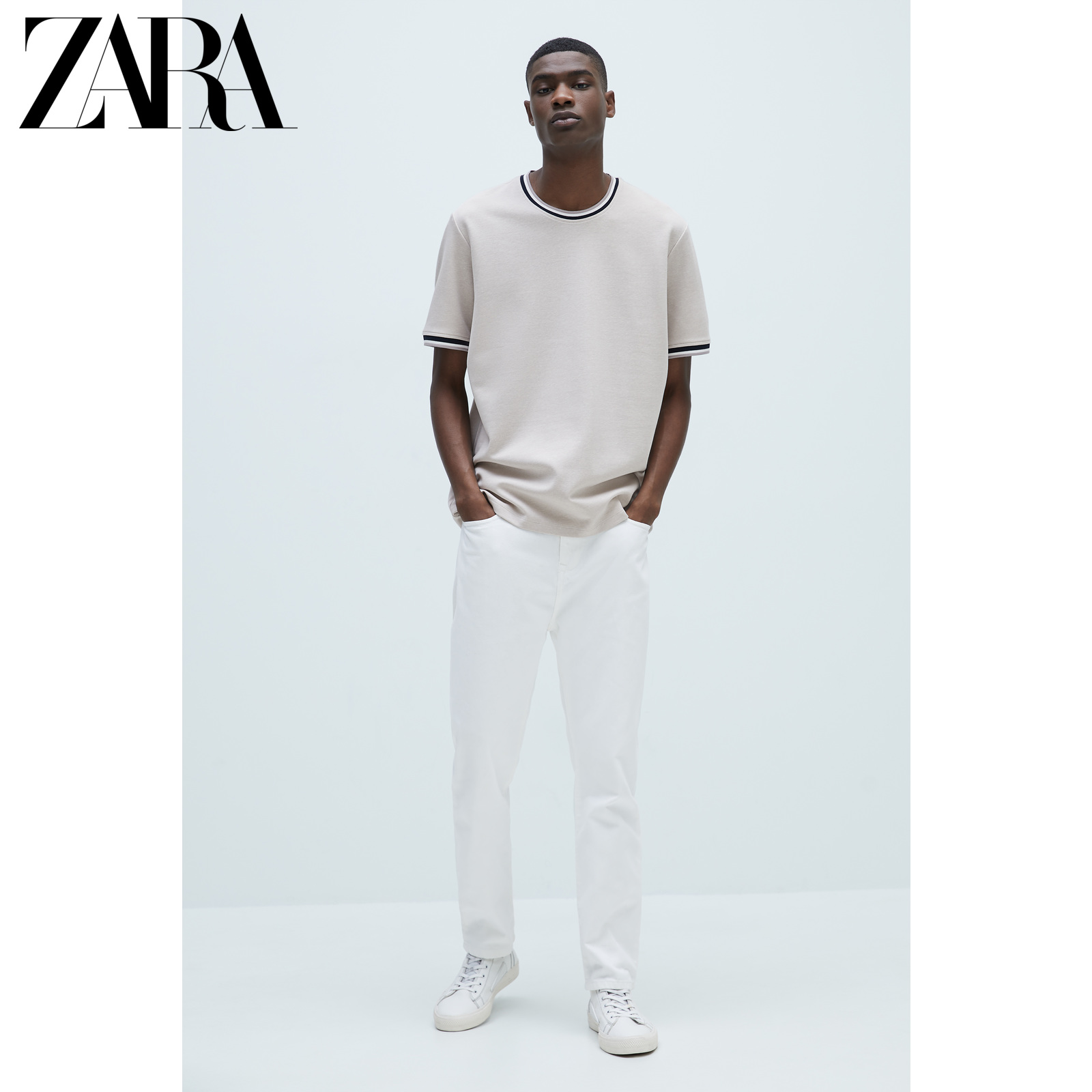 ZARA 男装 撞色条纹假两件纹理短袖圆领T恤 00526416802,降价幅度54.3%