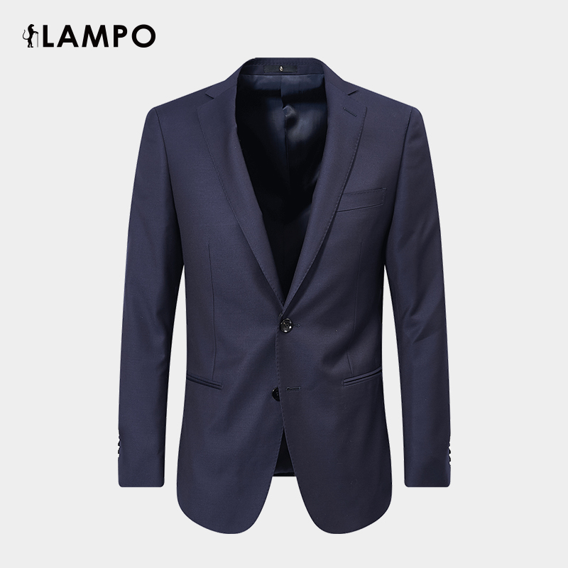 lampo/蓝豹男士西装工装套装上衣修身藏青纯羊毛职业西服外套