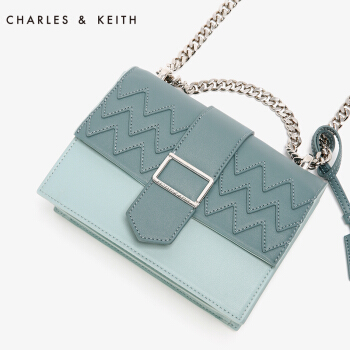 CHARLES=&KEITH小方包CK2-80150610欧美风秋季时尚拼色单肩包斜挎包女包 蓝绿色