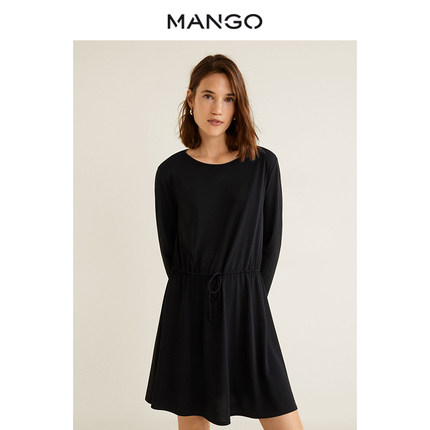MANGO女装2019春夏束带收腰圆领长袖连衣裙细线针织短裙,降价幅度65.6%