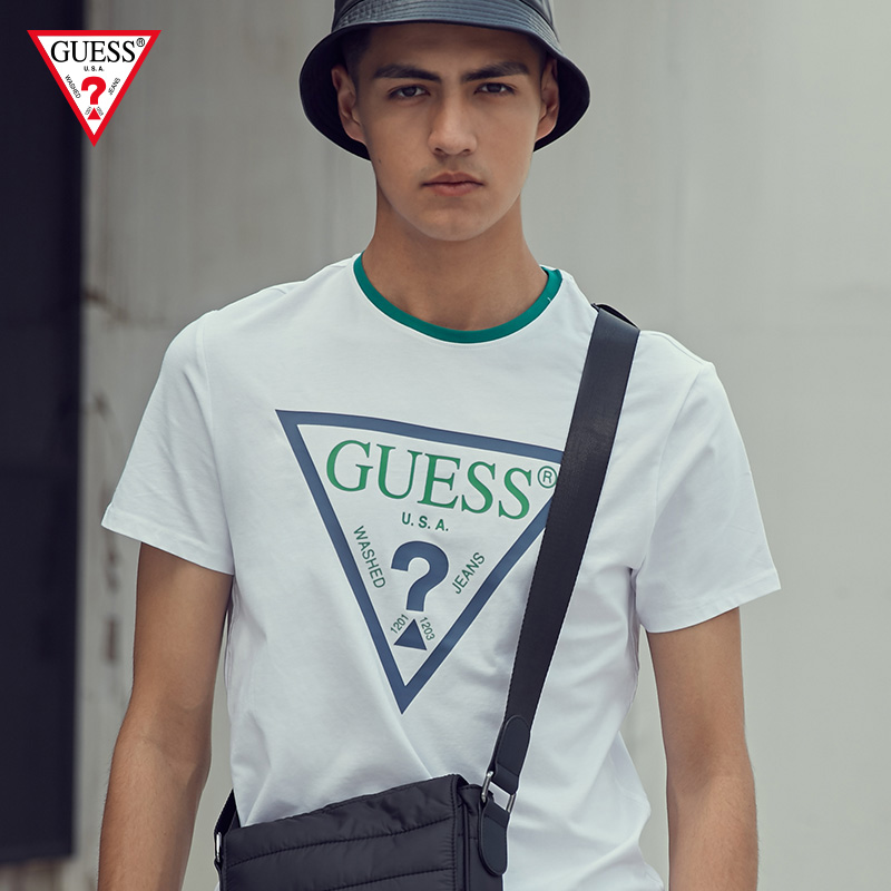 GUESS2019新款夏男士纯色倒三角LOGO短袖T恤-M92I24J1300,降价幅度30.1%