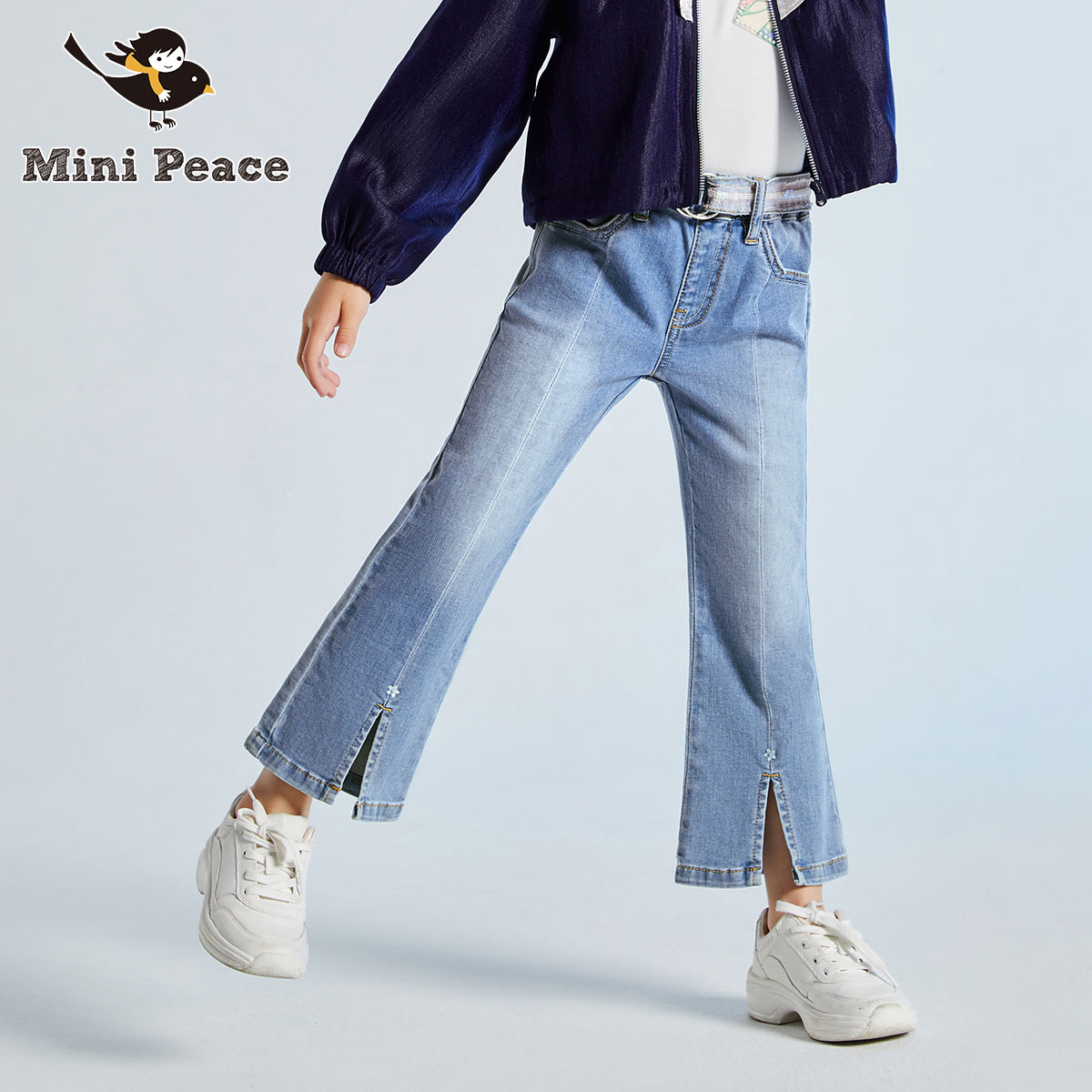 minipeace太平鸟童装女童牛仔长裤儿童休闲裤开叉喇叭设计洋气