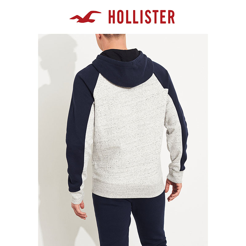 Hollister春季潮流拼色方块Logo款帽衫卫衣 男 302703-1 *2件