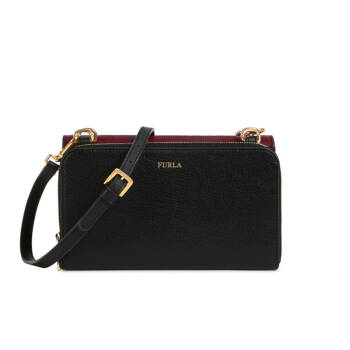 芙拉 Furla  女士 羊皮革 黑色+深红色+深灰色 DIVA系列 L号 斜挎单肩包钱包 1033900