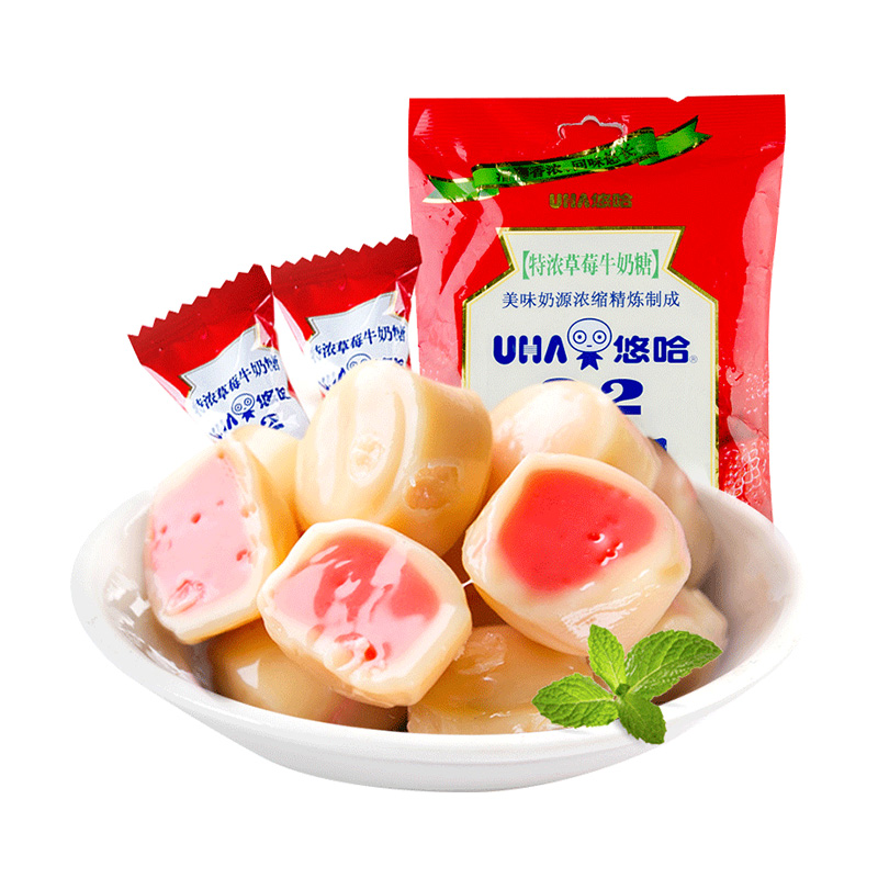 UHA/悠哈特浓草莓牛奶糖300g/袋 草莓牛奶糖喜糖糖果零食网红