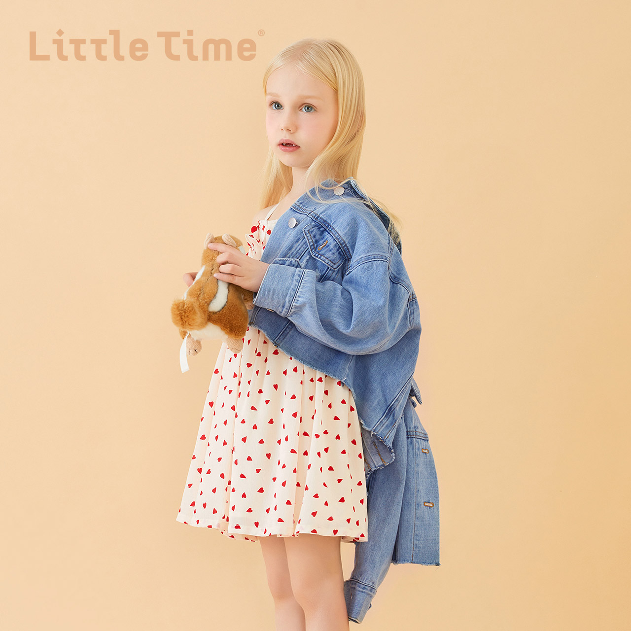 littletime童装2020春装新款翻领复古牛仔外套利落宽松上衣女童