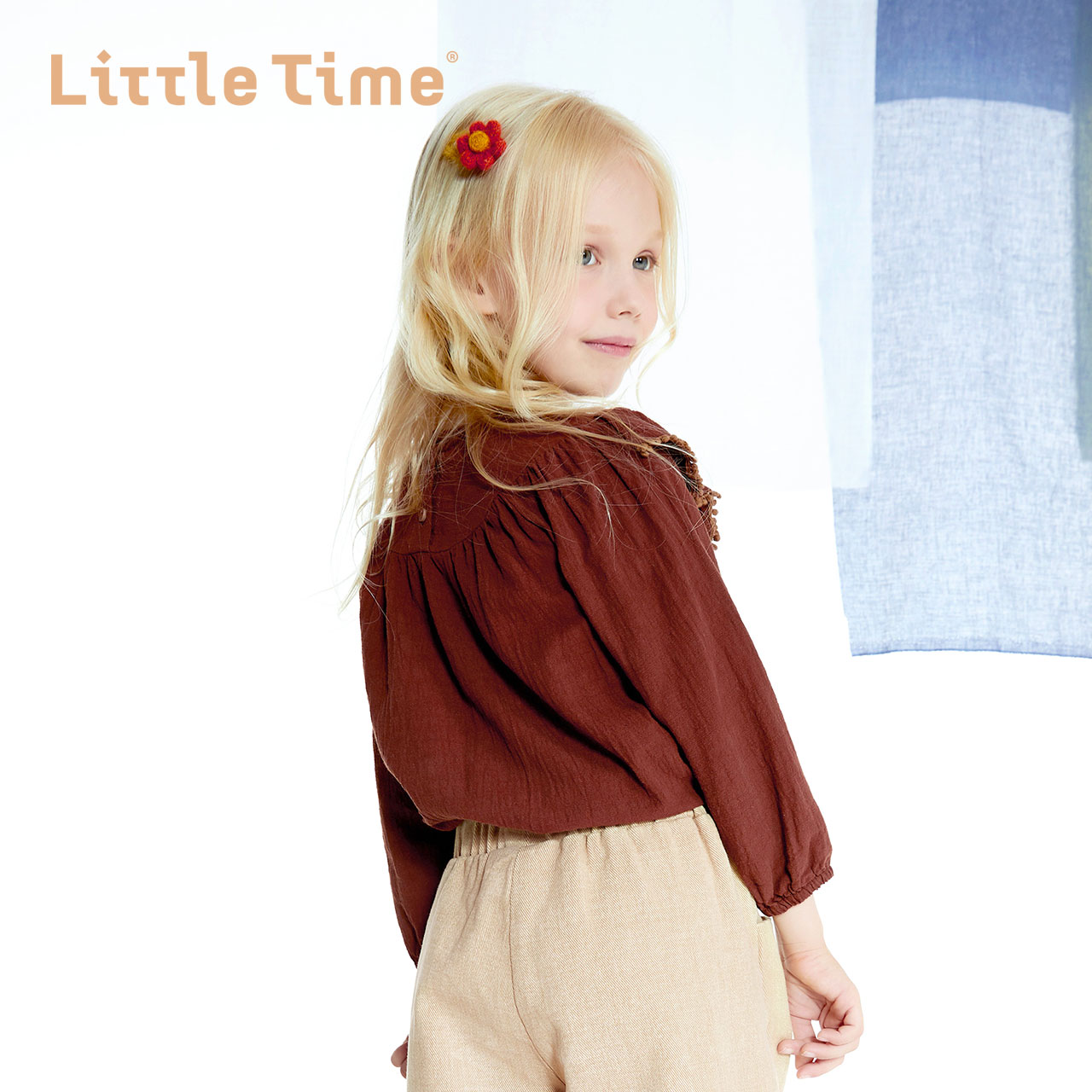 littletime童装2020春装新款女童简约纯色荷叶边衬衫宽松多色上衣 *2件