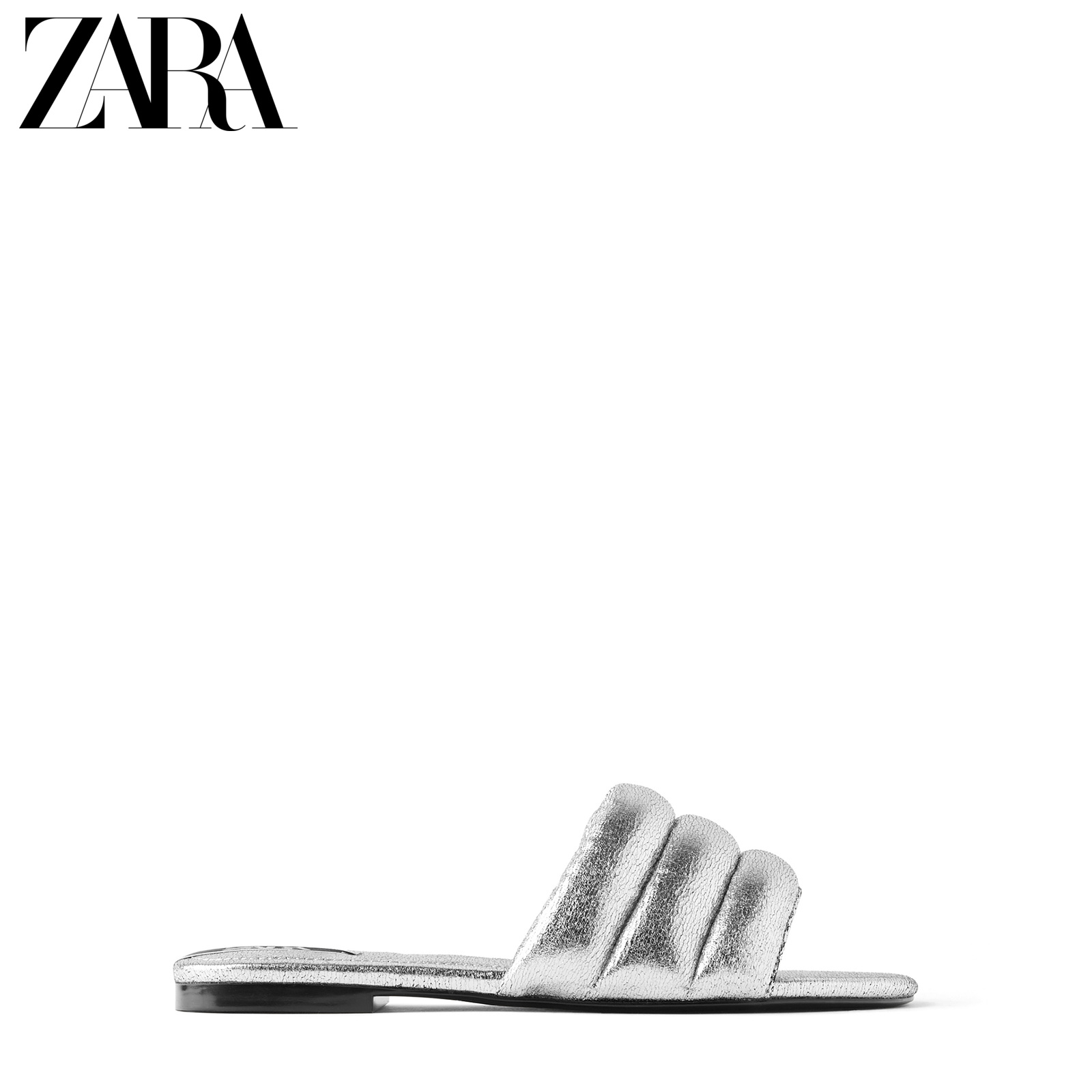 ZARA TRF 女鞋 银色绗缝平底夹脚平底拖鞋 13609510092,降价幅度73.4%