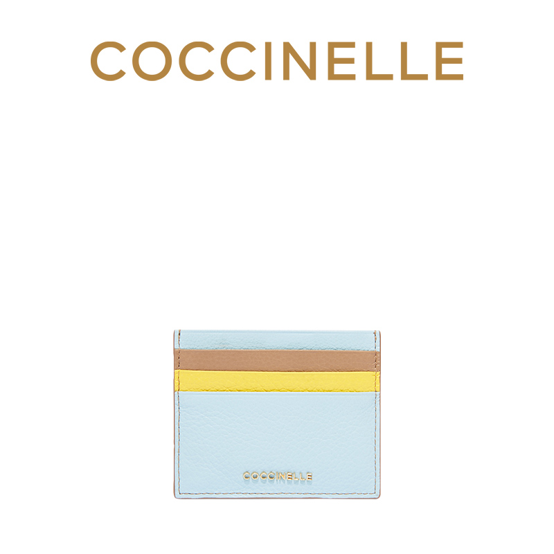 19春夏新品COCCINELLE/可奇奈尔女牛皮拼色彩色 卡包钱包零钱包