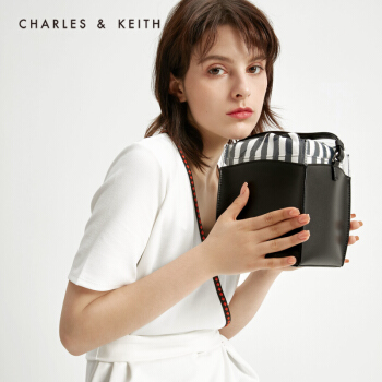 CHARLES＆KEITH手提包CK2-10780868复古休闲女士单肩包手提包 BLACK TEXTURED黑色纹理 M,降价幅度50.1%