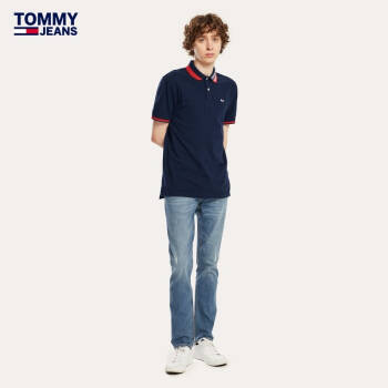 TOMMY JEANS 男装2020春经典翻领印花LOGO短袖POLO衫 DM0DM07451 深蓝色CBK XL,降价幅度40%