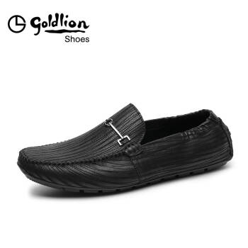 金利来（goldlion）男鞋商务休闲鞋时尚舒适透气套脚皮鞋J599B118801A-黑色-43码