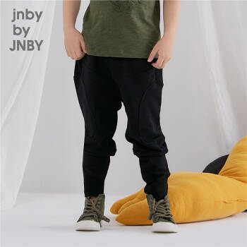 jnby by JNBY童装春季2019新款男女童纯棉拼接针织休闲长裤 001/本黑 150cm