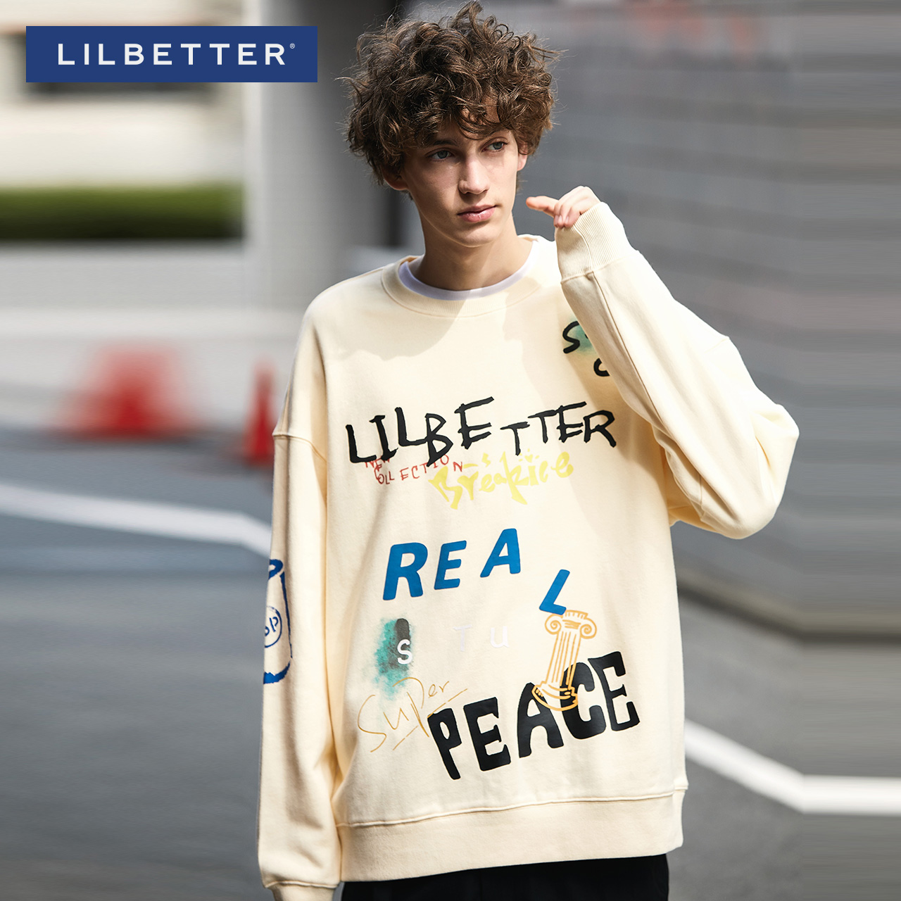 Lilbetter男士卫衣潮牌嘻哈宽松套头衫涂鸦印花秋装衣服帅气上衣,降价幅度41.1%