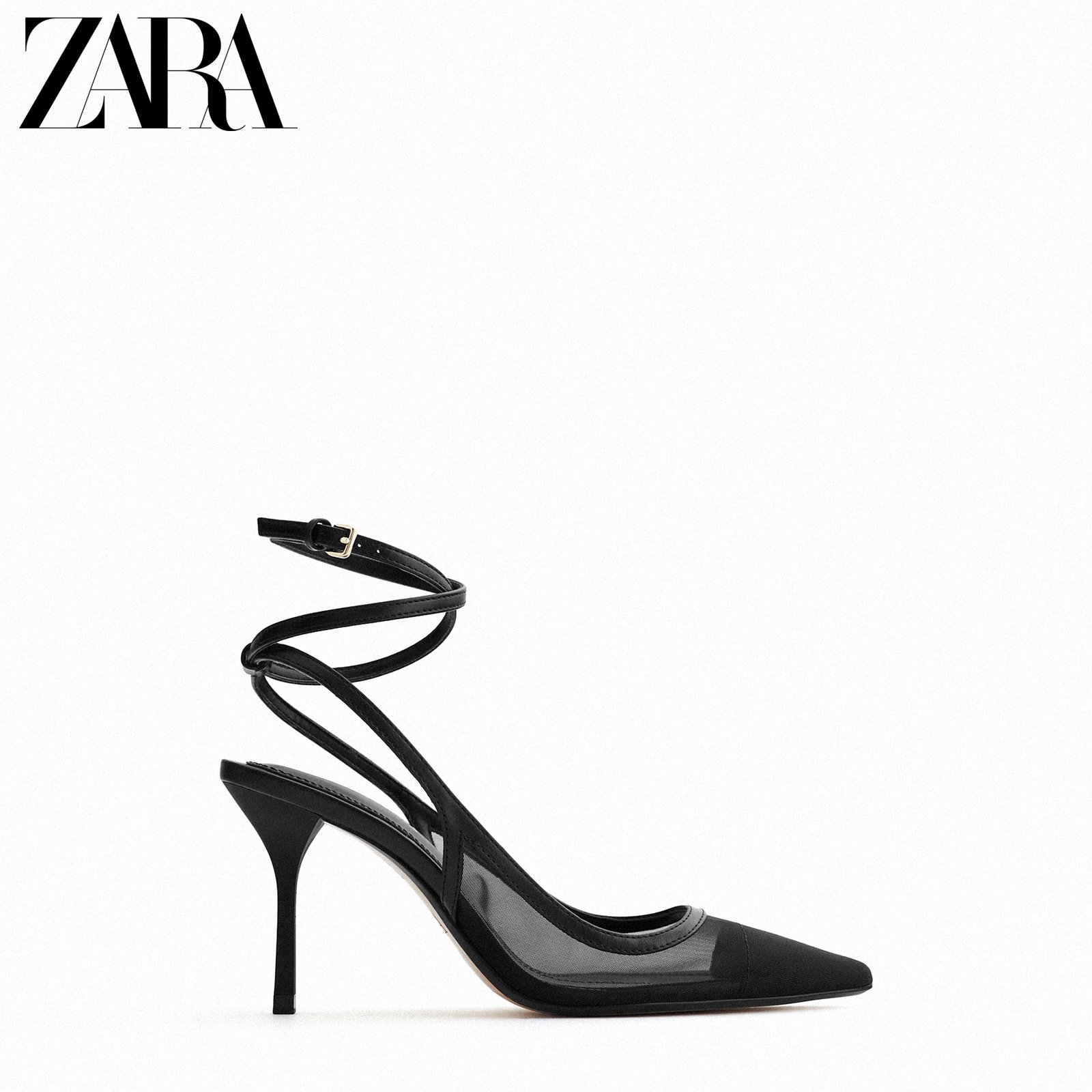 zara 女鞋 淡紫羅蘭色網眼貓跟仙女風高跟鞋 12214610057