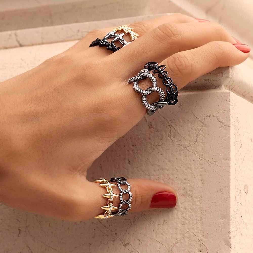 apmmonaco爱意情侣锁扣戒指银缠绕相扣摇滚风锁链食指戒女礼物