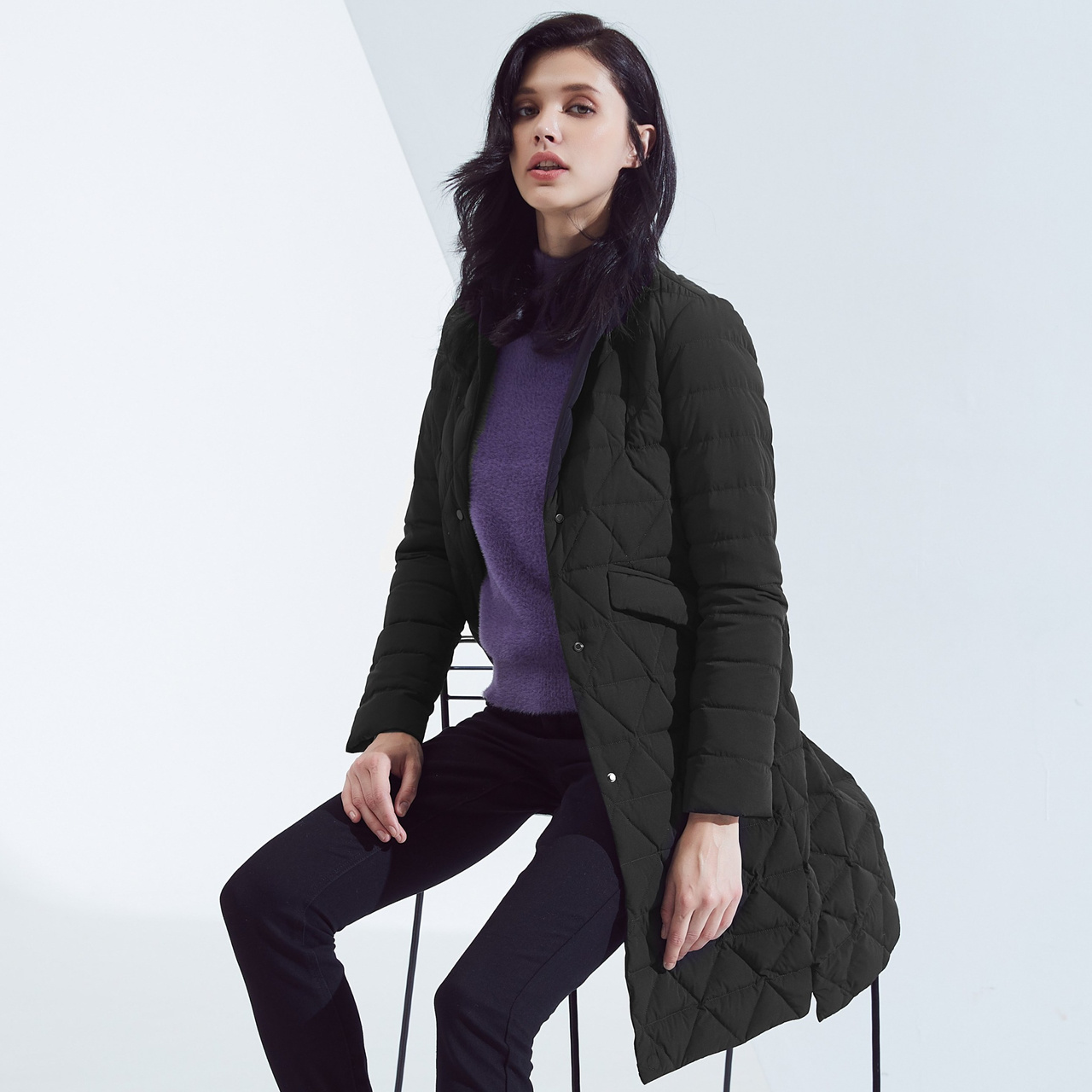 波司登白鹅绒女春秋时尚轻薄保暖中长款羽绒服气质淑女b80131032