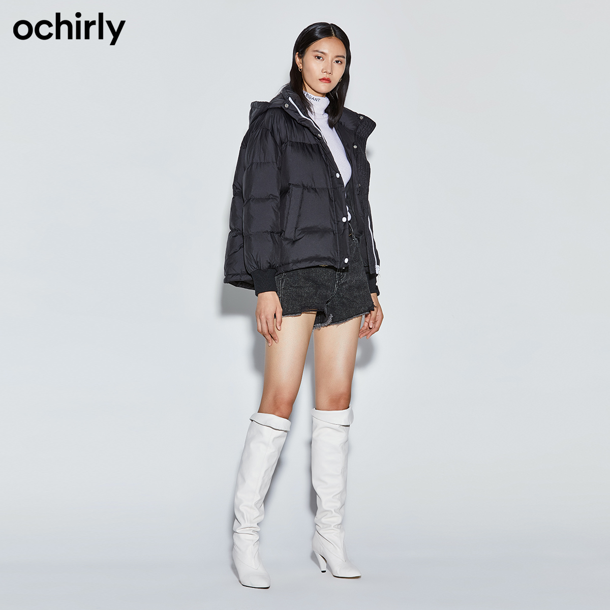 ochirly欧时力2020新款冬装可拆卸帽立领外套羽绒服1zz4333050